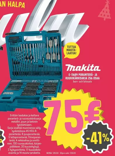 Makita - E-11689 PORANTERA- JA RUUVIKARKISARJA 256 OSAA