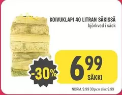 KOIVUKLAPI 40 LITRAN SÄKISSÄ