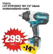 Makita - LXT DTW1002Z 18V 1/2" iskevä mutterinväännin runko