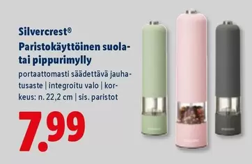 Paristokäyttöinen suola- tai pippurimylly