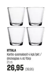 Kartio-juomalasit 4 kpl/pkt / dricksglas 4 st/förp