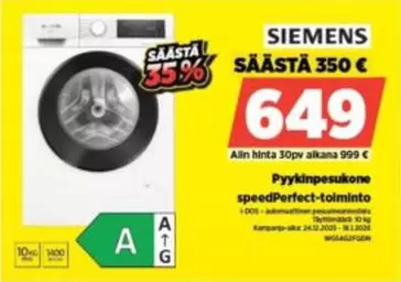 Siemens - Pyykinpesukone speedPerfect-toiminto