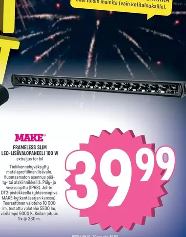 FRAMELESS SLIM LED-LISÄVALOPANEELI 100 W