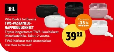 JBL - Vibe Buds2 tai Beam2 TWS-VASTAMELU-NAPPIKUULOKKEET