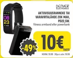 Denver - AKTIIVISUUSRANNEKE TAI VARAVIRTALÄHDE 20K MAH, PD22,5W.