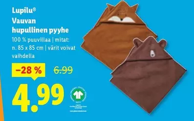 Vauvan hupullinen pyyhe
