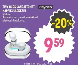 TINY BUDS LANGATTOMAT NAPPIKUULOKKEET