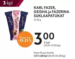 GEISHA ja FAZERINA SUKLAAPATUKAT