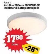 Zeo Duo 280mm 3000/4000K ledplafondi kattopistotulpalla