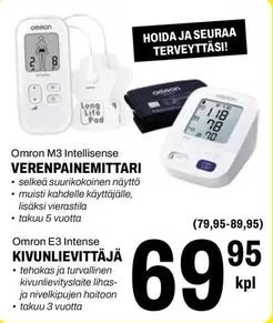 Omron - M3 Intellisense VERENPAINEMITTARI, E3 Intense KIVUNLIEVITTÄJÄ