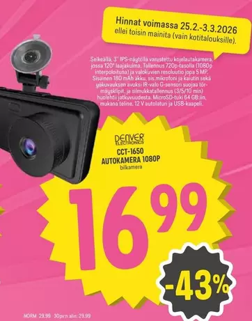 Denver - AUTOKAMERA 1080P