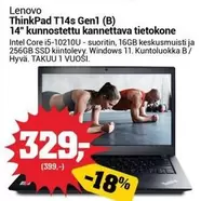 Intel - ThinkPad T14s Gen1 (B) 14" kunnostettu kannettava tietokone