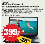 Intel - ThinkPad T14s Gen 1 14" kunnostettu kannettava tietokone