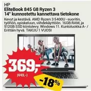 Hp - EliteBook 845 G8 Ryzen 3 14" kunnostettu kannettava tietokone