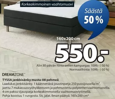 TYSSA jenkkisänky musta-08 pehmeä