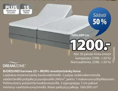 BJORSUND harmaa-23+MURU moottorisänky kova