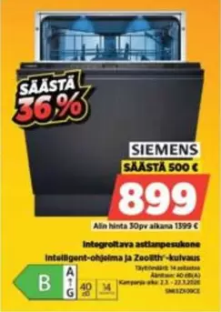 Siemens - Integroltava astianpesukone
