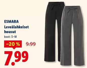 Leveälahkeiset housut