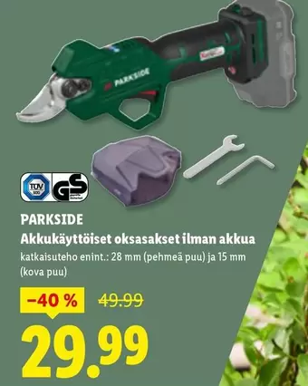 Akkukäyttöiset oksasakset ilman akkua
