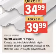 WARMA Valokate PC trapetsi 10159251, 10159252