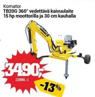 Hp - TB20G 360° vedettävä kaivuulaite 15 hp moottorilla ja 30 cm kauhalla