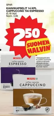 KAHVIKAPSELIT 14 KPL CAPPUCCINO TAI ESPRESSO