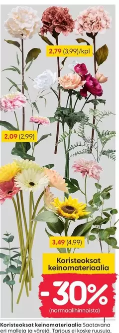 Koristeoksat keinomateriaalia