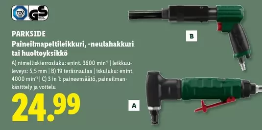 Paineilmapeltileikkuri, -neulahakkuri tai huoltoyksikkö