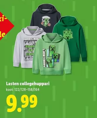 Lasten collegehuppari koot: 122/128-158/164