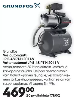 Grundfos - Vesiautomaatti JP 5-48 PT-H 20 1 1-V