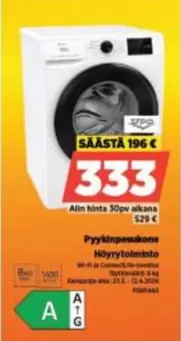 Pyykinpesukone Höyrytoiminto