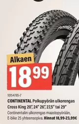 Continental - Polkupyörän ulkorengas Cross King 20", 24" 26" 27,5" tai 29"
