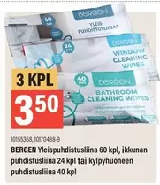 Yleispuhdistusliina 60 kpl, ikkunan puhdistusliina 24 kpl tai kylpyhuoneen puhdistusliina 40 kpl