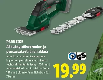 Akkukäyttöiset ruoho- ja pensasaksset ilman akkua