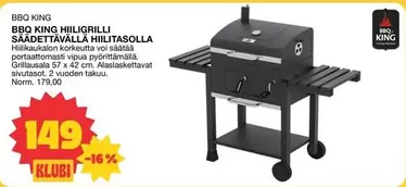 BBQ KING HIILIGRILLI SÄÄDETTÄVÄLLÄ HIILITASOLLA