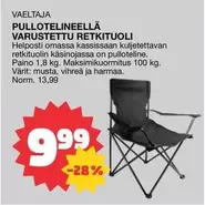 PULLOTELINEELLÄ VARUSTETTU RETKITUOLI