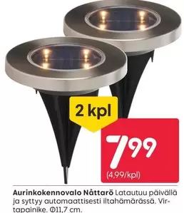 Aurinkokennovalo Nättärö Latautuu päivällä ja syttyy automaattisesti iltamäärässä.