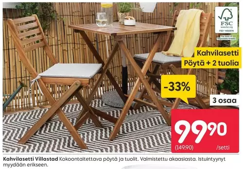 Kahvilasetti Pöytä + 2 tuolia