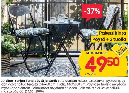 Antibes-sarjan kahvipöytä ja tuolit