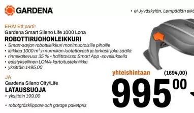 Gardena Smart Sileno Life 1000 Lona ROBOTTIIRUOHONLEIKKURI JA Gardena Sileno City/Life LATAUSSUOJA