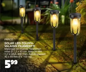 SOLAR LED-TOLPPA VALAISIN FILAMENTTI