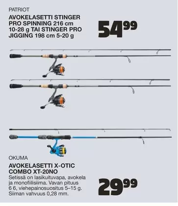 AVOKELASETTI STINGER PRO SPINNING 216 cm 10-28 g TAI STINGER PRO JIGGING 198 cm 5-20 g