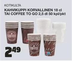 KAHVIKUPPI KORVALLINEN 18 cl TAI COFFEE TO GO 2,5 dl