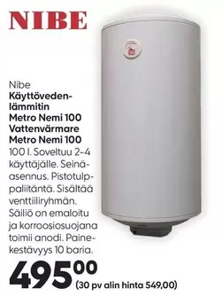 Nibe - Käyttöveden-lämmitin Metro Nemi 100