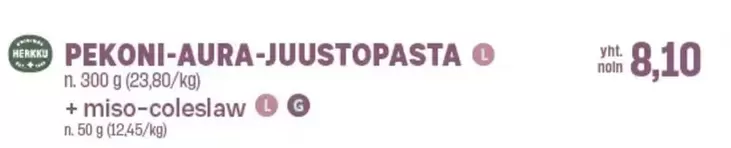 PEKONI-AURA-JUUSTOPASTA + miso-coleslaw