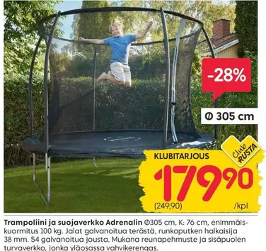 Trampoliini ja suojoverkko Adrenalin