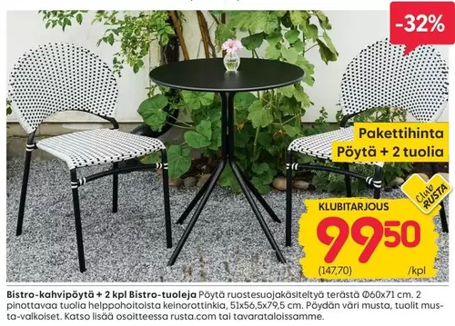 Bistro-kahvipöytä + 2 kpl Bistro-tuolia