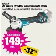 Makita - LXT DGA511Z 18V 125MM KULMAHIOMAKONE RUNKO
