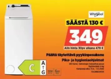 Päältä täytettävä pyykinpesukone