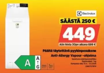 Päälta täytettävä pyykinpesukone Anti-Allergy Vapour -ohjelma